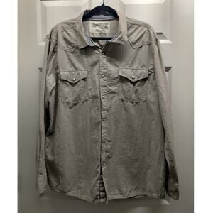 Vintage Roebuck & Co Mens Size XXL Western Pinstripe Tan Pearl Snap Button Shirt